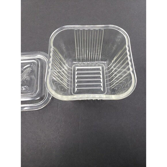 Vintage Federal Glass Refrigerator Bowl Dish Square Embossed Lid 2 small chips - Picture 6 of 13